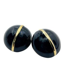 Vintage Casual Corner Earrings Pierced Chunky Black GoldTone Signed